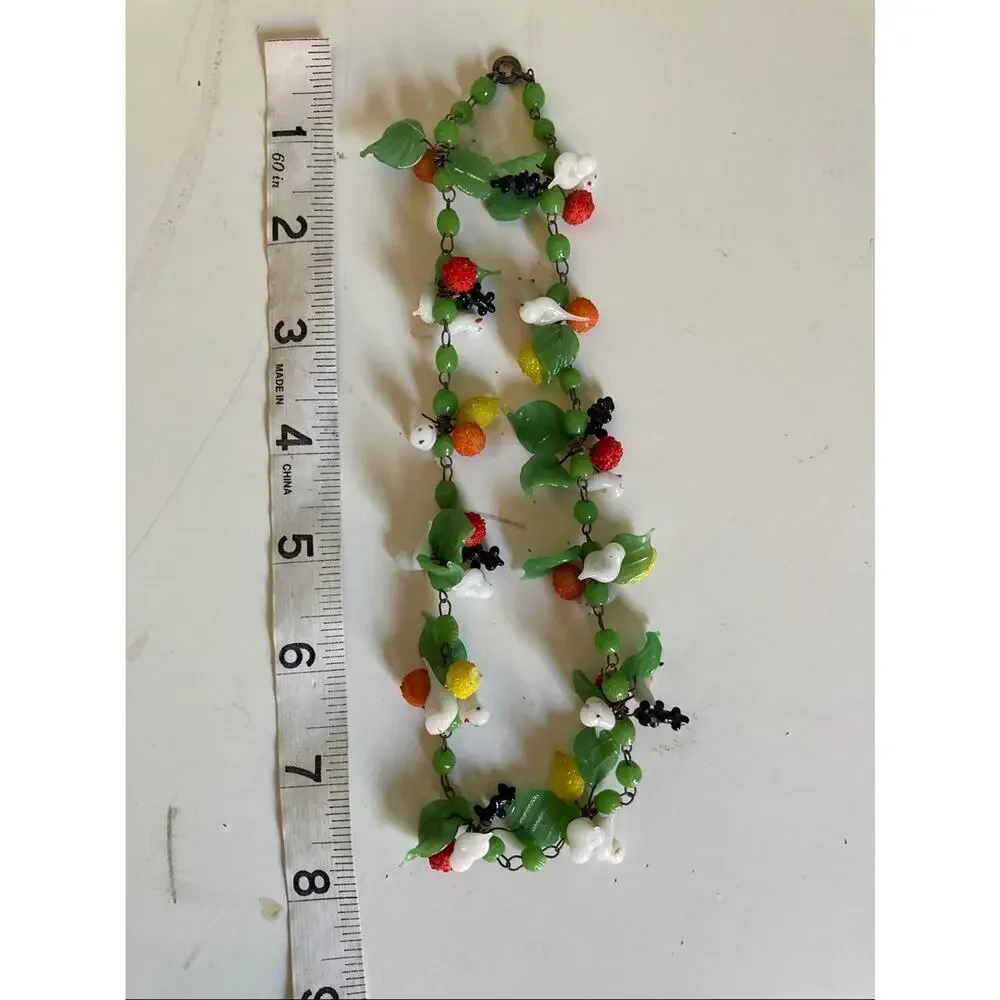 Vintage Murano Glass Tutti Frutti Fruit Salad Bird Necklace Choker Italy 16